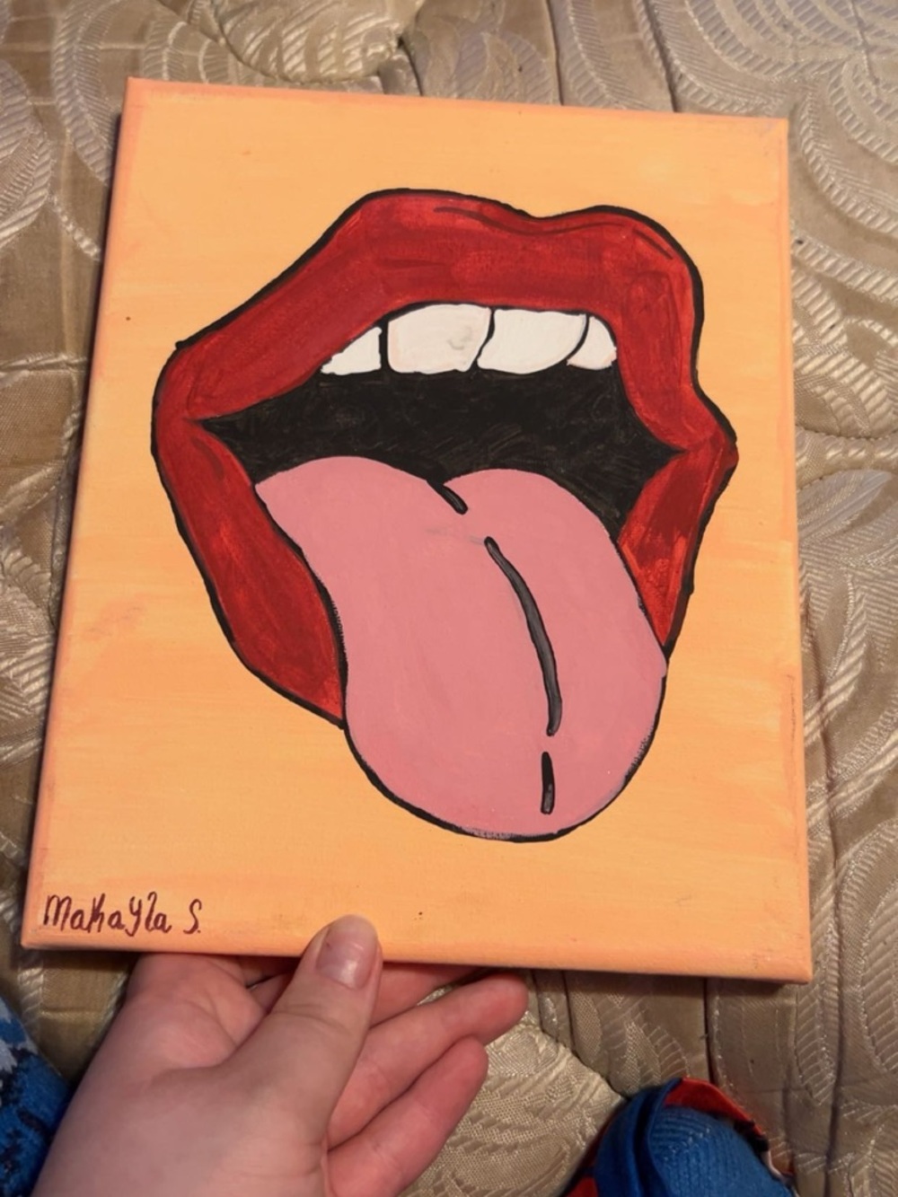 Hand-Painted Pop Art Lips Canvas in Red and Pink